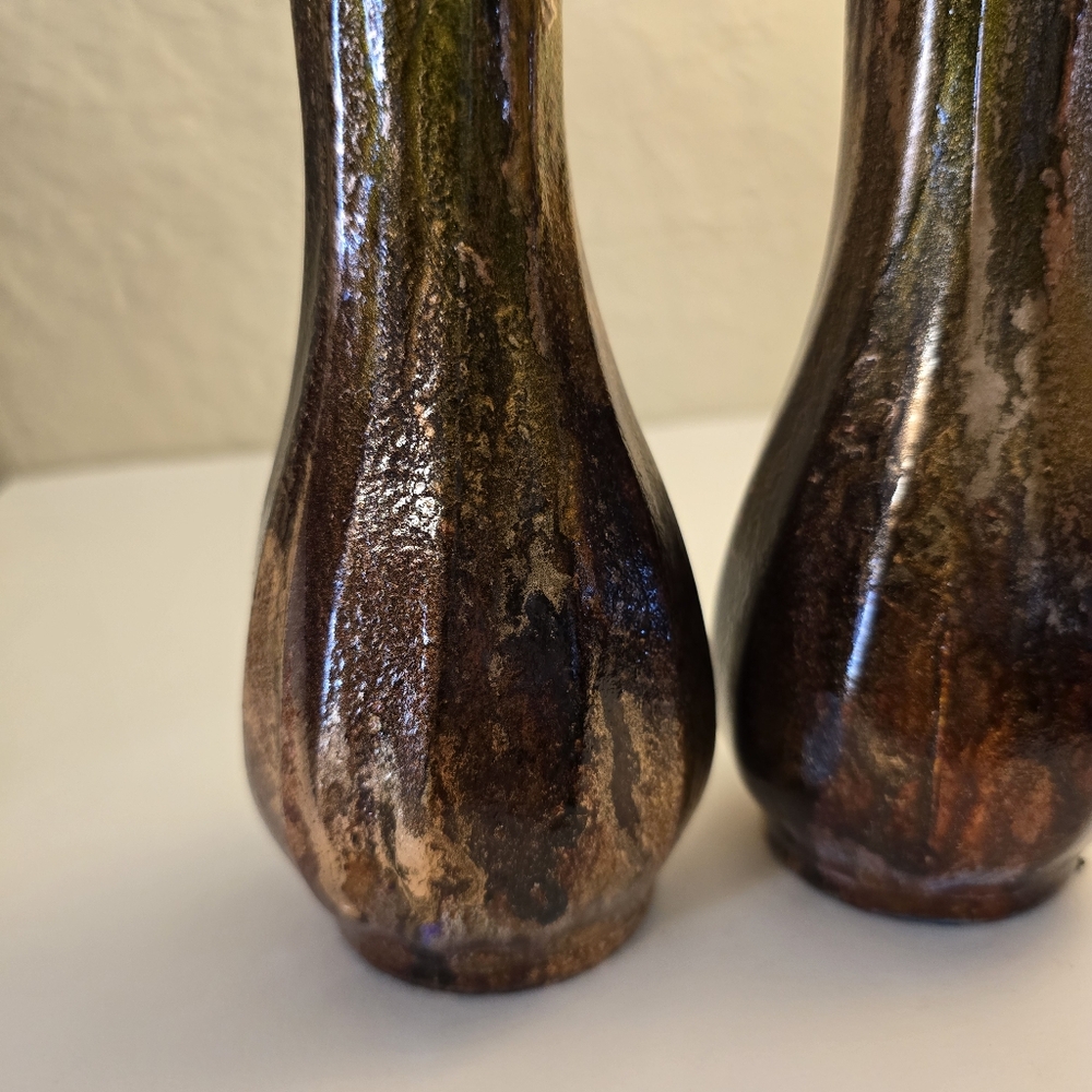 2 HANDCRAFTED Upcycled Glass Vases Brown & Copper HANDPAINTED Tabletop Art Decor - Picture 8 of 17
